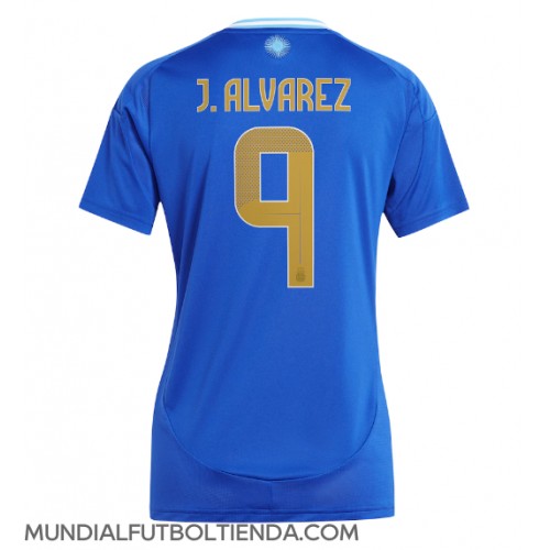 Camiseta Argentina Julian Alvarez #9 Segunda Equipación Replica Copa America 2024 para mujer mangas cortas